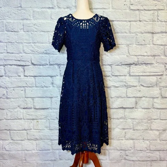 Eri & Ali | Dresses | Anthropologie Eri Ali Navy Blue Lace Midi Dress |  Poshmark